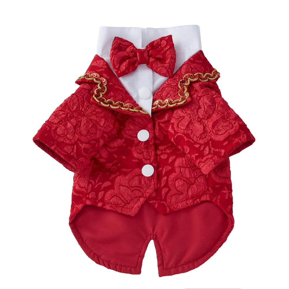 Lightweight DOTEYAYP Dog Tuxedo Shirt for Small Dogs – Jacquard Red Formal Pet Outfit Durable
