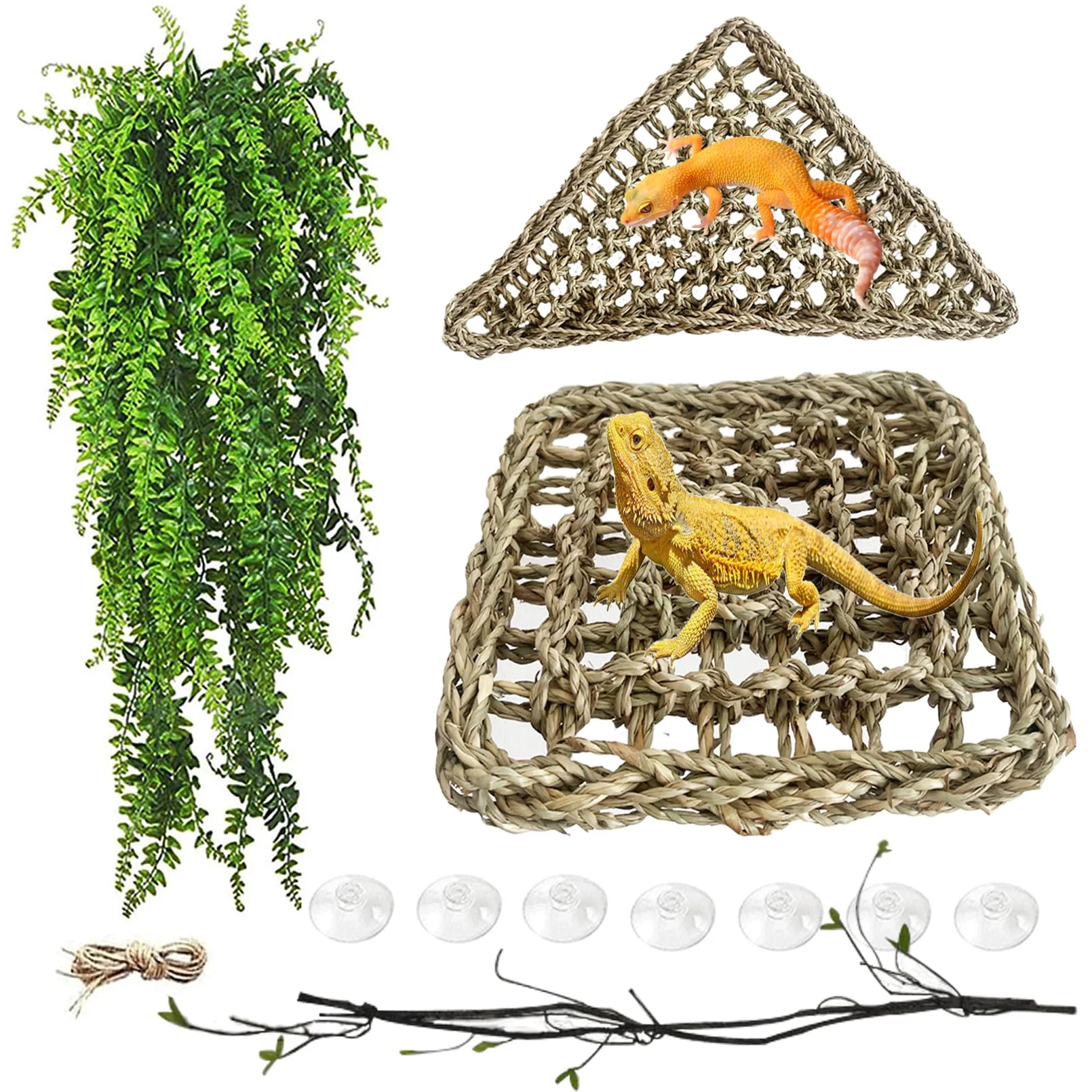 Soft MUYG Bearded Dragon Hammock Set – 4 Pcs Natural Seagrass Reptile Hangers Jungle Vines Quality