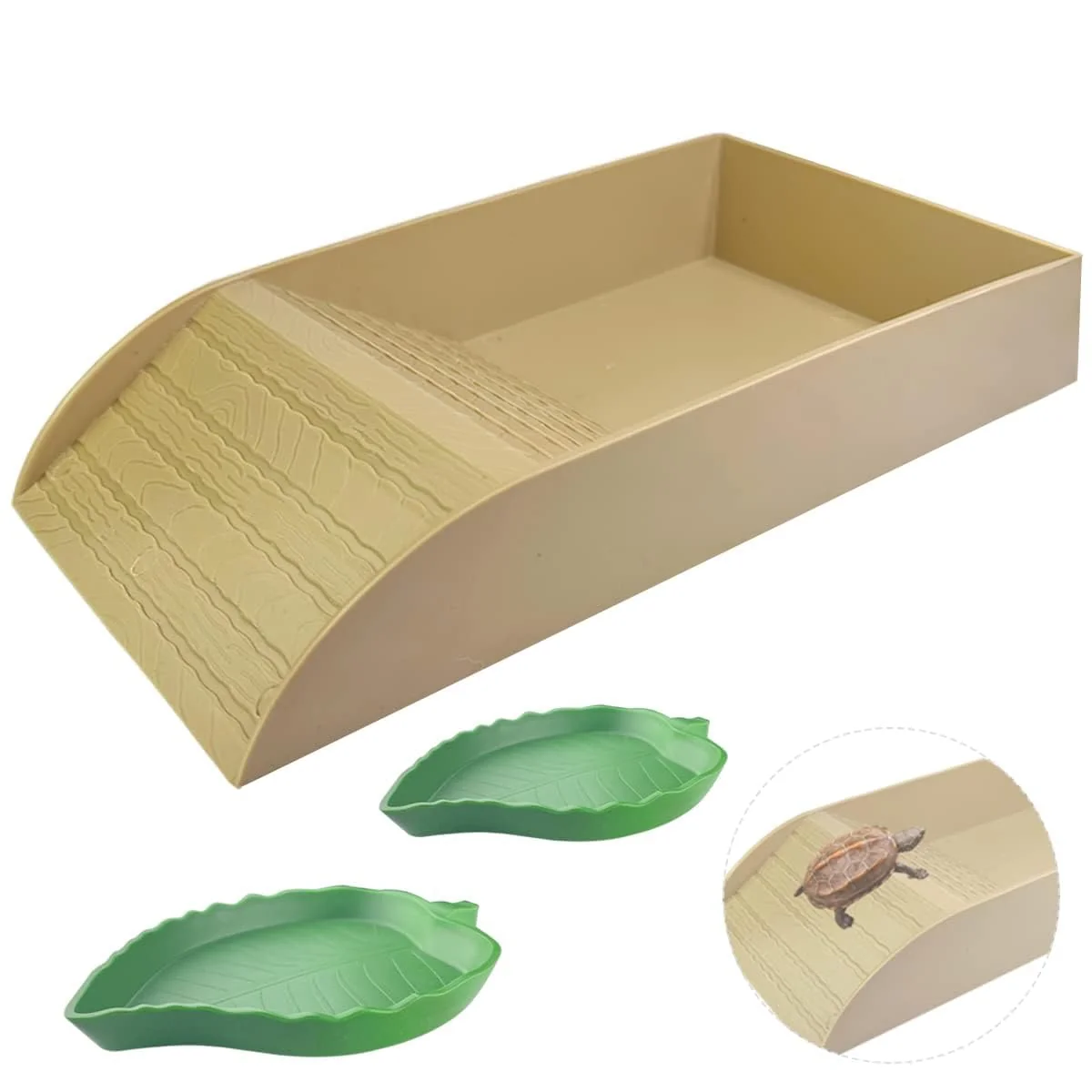 Consistent Quaocens 3-Piece Tortoise Water Dish with Ramp Leaf Bowls – Durable ABS Habitat Accessory Long-Lasting