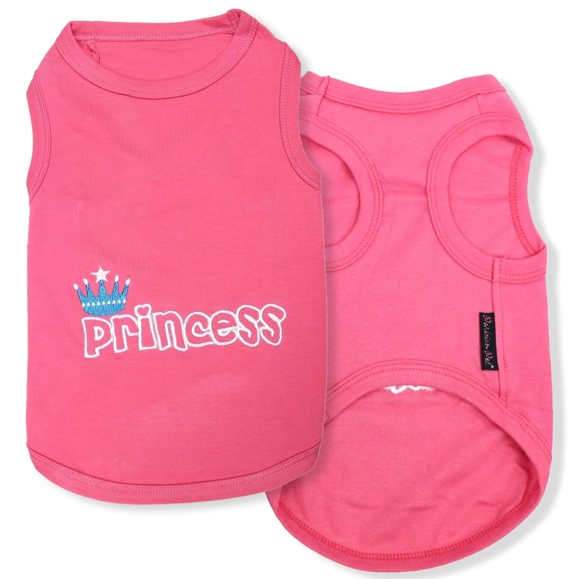 Recyclable Parisian Pet Dog T-Shirt - Embroidered Princess Pink Sleeveless Tank Top for Small Dogs XXS Convenient