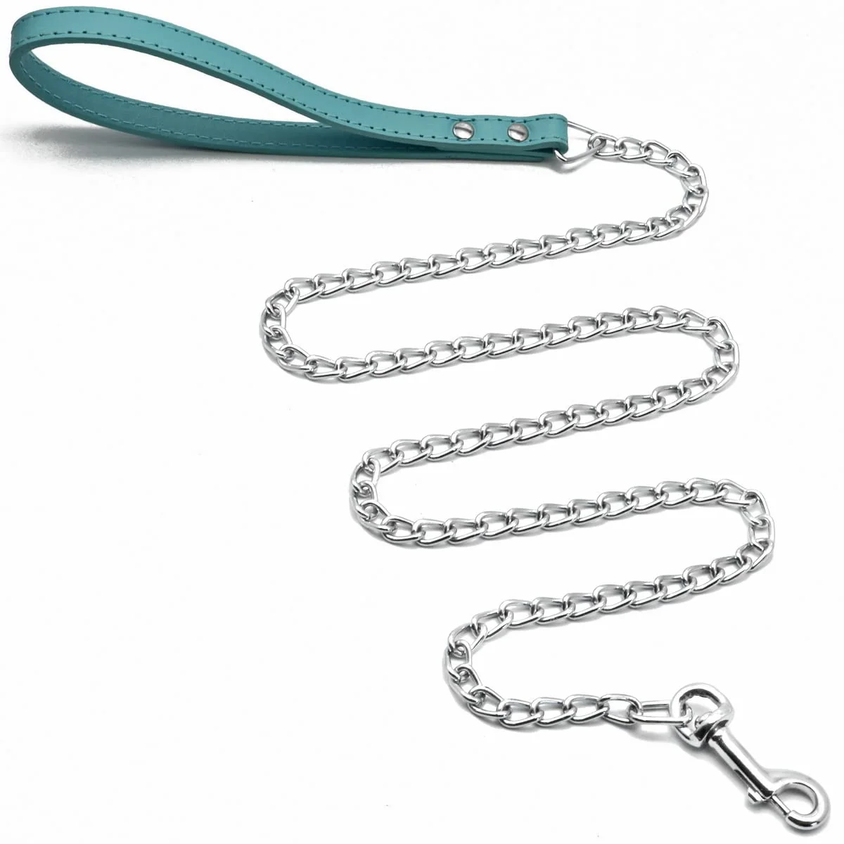 Verified Goliton Dog Leash - 4 ft Metal Chain with PU Leather Handle for Small Medium Dogs Blue Natural