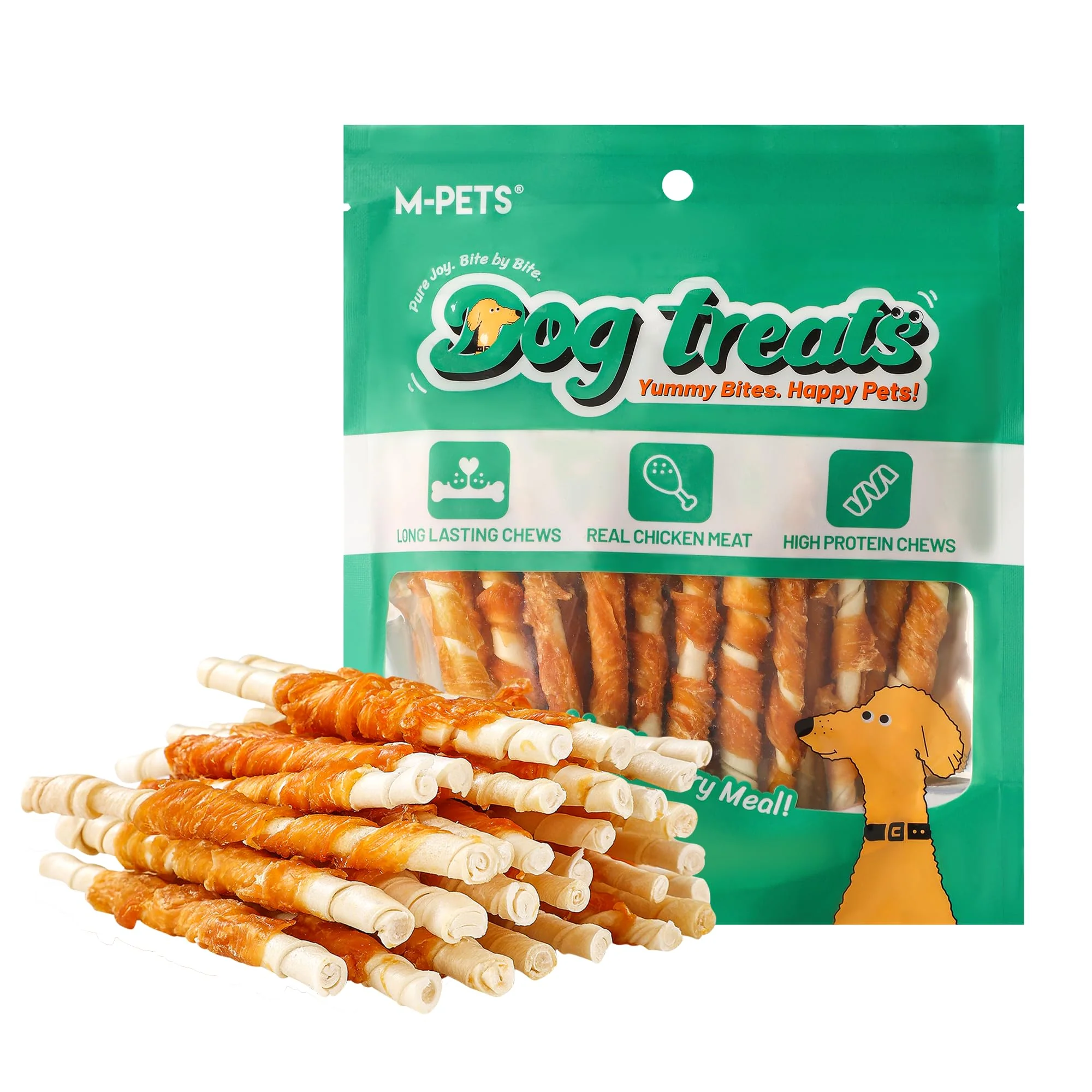 Environmentally Friendly M-PETS Chicken Wrapped Dog Treats – 30 Rawhide Chews Sticks for Small Medium Dogs Training Snacks Authentic
