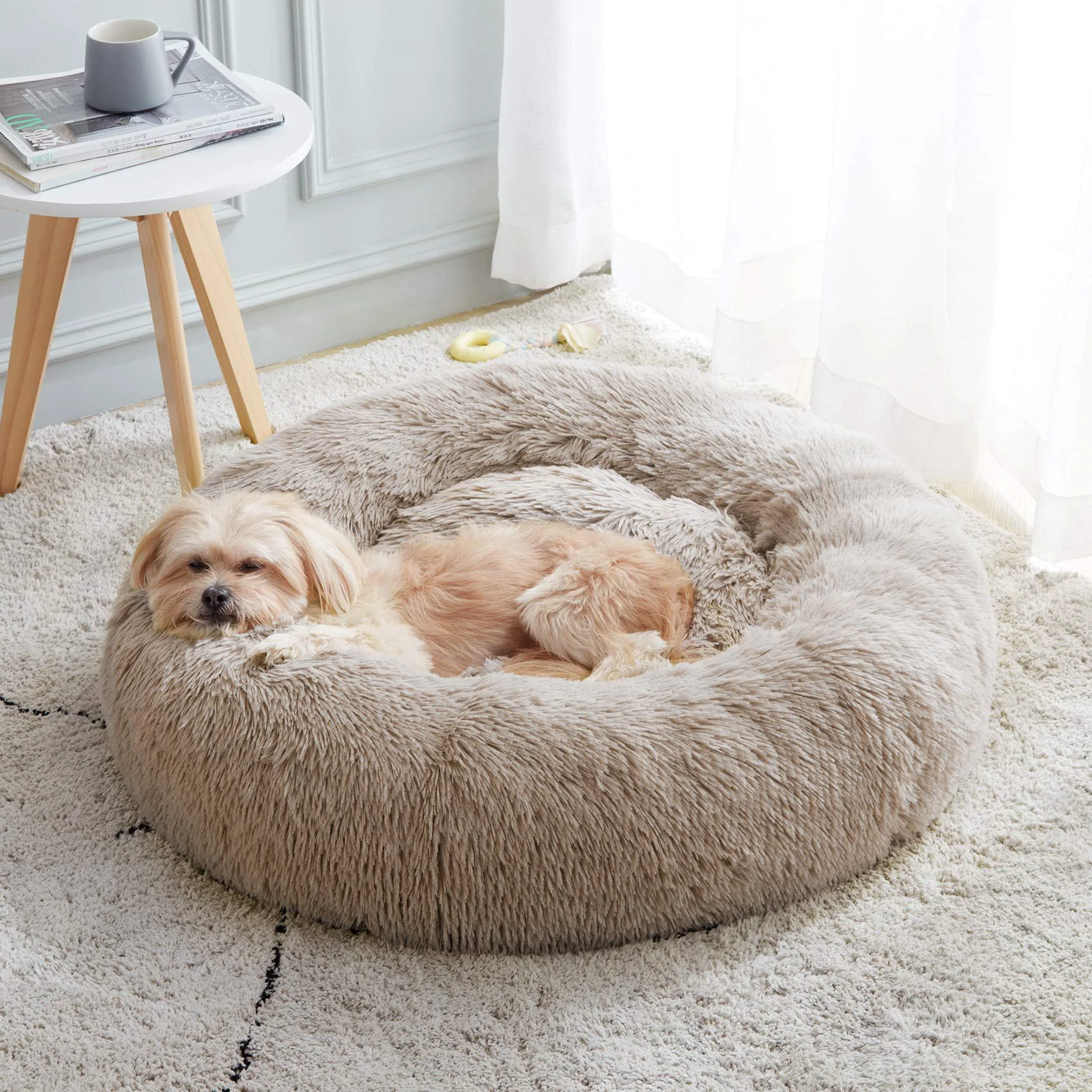 Safe Western Home WH Calming Donut Bed for Dogs Cats — Soft Faux Fur Anti-Slip Bottom 20–27 inch Modern