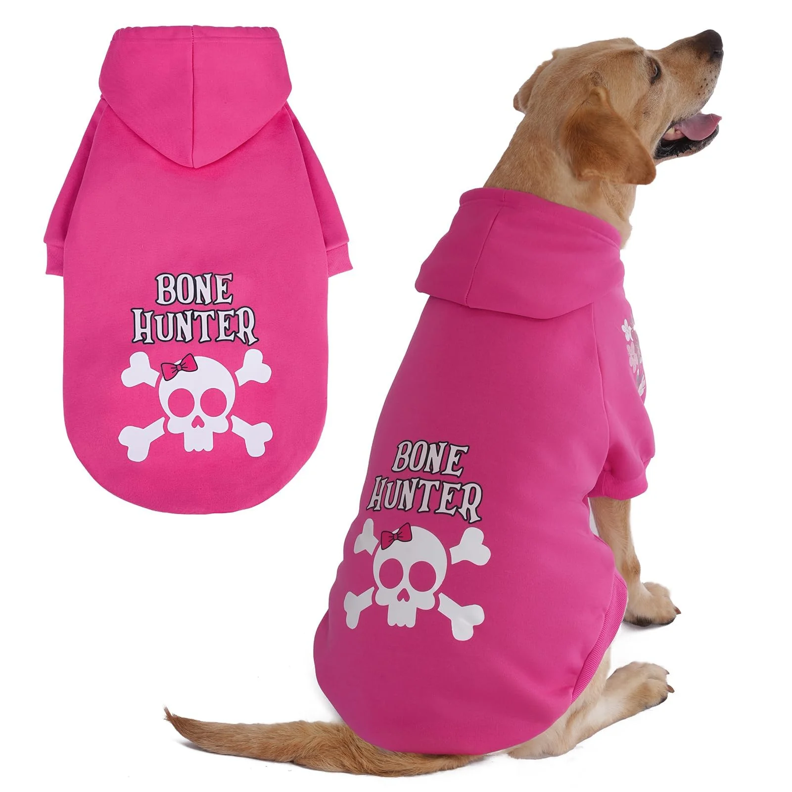 Reliable BINGPET Bone Hunter Dog Sweater with Hood Leash Hole Warm Fleece Hoodie Large Exclusive