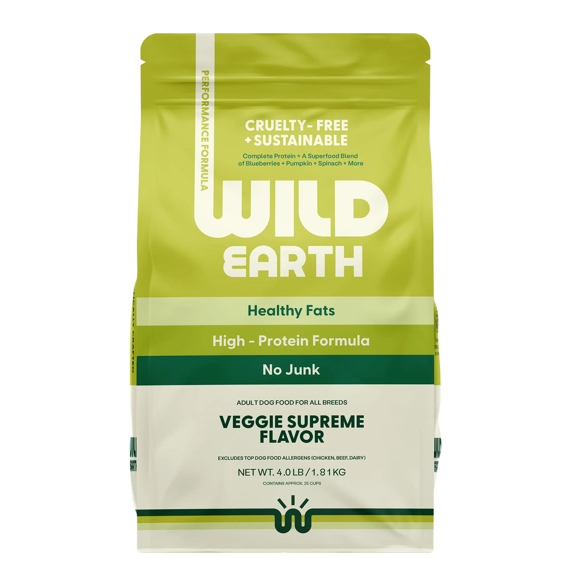 Carefully Designed Wild Earth Vegan Dry Dog Food Performance Formula Veggie Supreme Flavor – Wheat- Vet-Developed Reusable