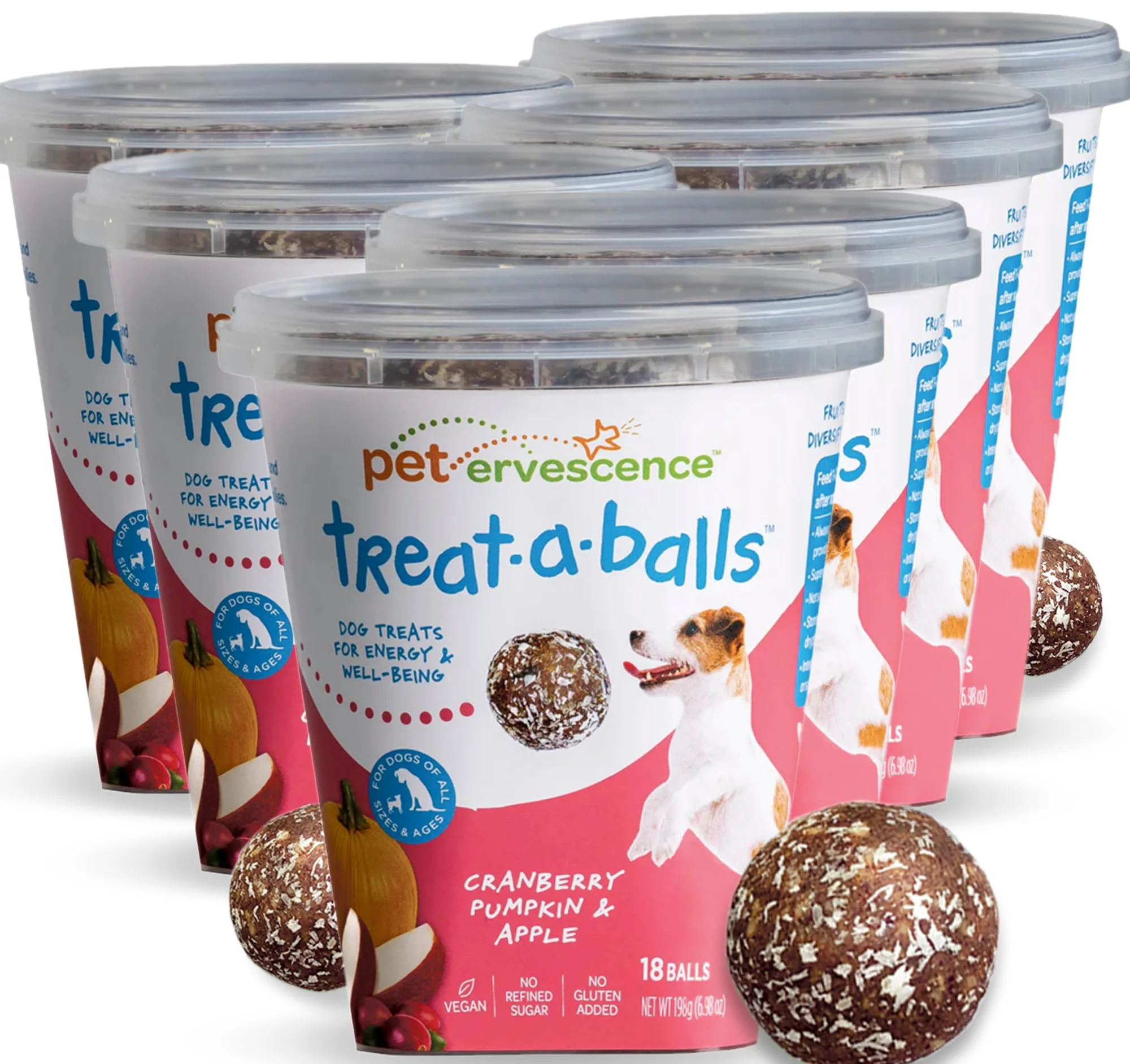 Solid Cranberry Pumpkin Apple Healthy Dog Treats - Vegan Non-GMO Human-Grade All Breeds 108 Bulk - 6pk Reusable