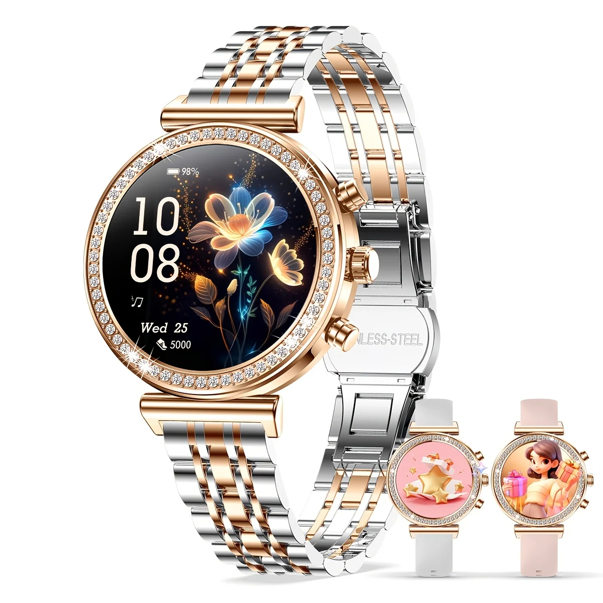 Functional Rose Gold Silver Gold Smartwatch – Wireless Charging Fitness Tracker High-Quality