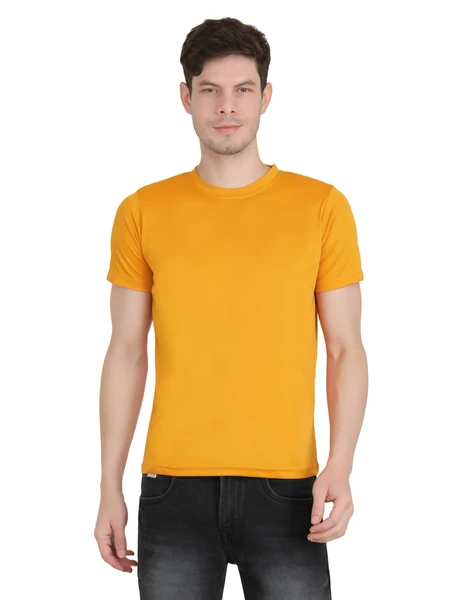 Flexible Maxbell Solid Men Round Neck Yellow T Shirt Carefully Designed