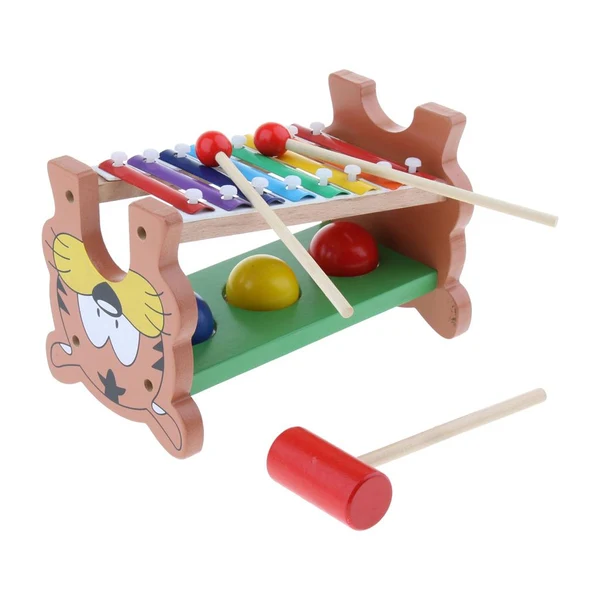 Fine Crafted Maxbell Tiger Wooden 8 Notes Xylophone Knock Piano Ball Hammering 2-in-1 Play Activity Musical Percussion Instrument Toy for Kids Early Learning Selected