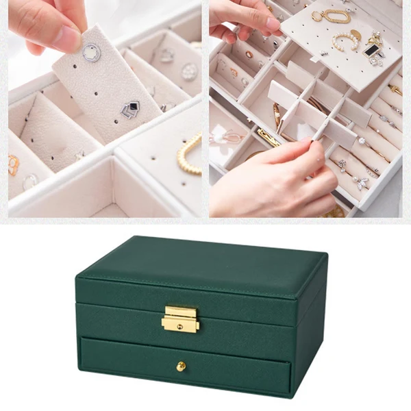 Recyclable Maxbell Jewelry Organizer for Women with Drawer Mirror Studs Bracelet Necklace Green Sophisticated
