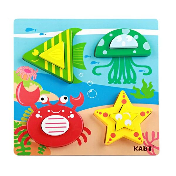 Enhanced Maxbell Set of Colorful Sea Life Chunky Wooden Puzzle Blocks Jigsaw Kids Baby Brain Teasers Educational Creative Toy Gift Soft