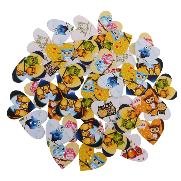 Specialty Maxbell 50 Pieces Wood Button 2-holes Heart Shape Owl Button for DIY Sewing Scrapbooking Stylish