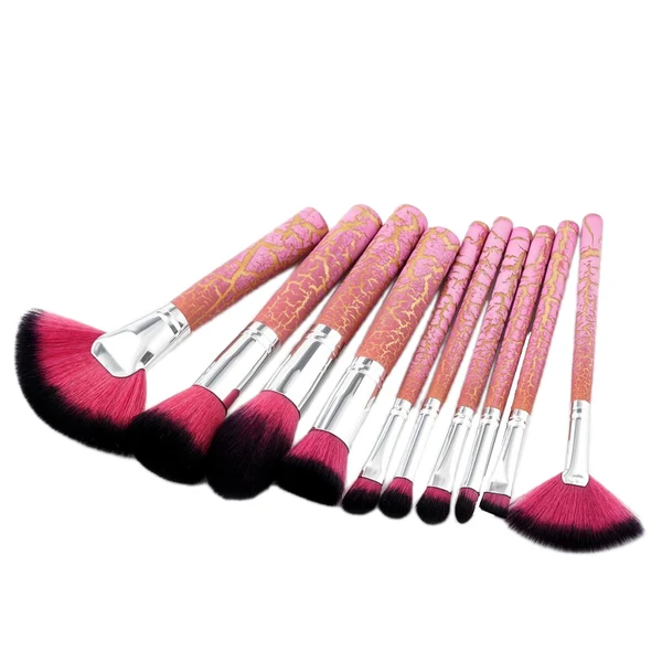 Natural Maxbell Set of 10 Pieces Fashion Makeup Brushes Facial Eyes Powder Foundation Blush Contour ComeStic Tools Fan Brush Flexible