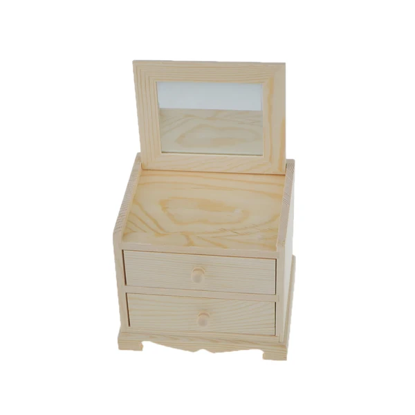 Professional Maxbell Unfinished Wooden Jewelry Storage Box 2 Drawers with Mirror for Arts Crafts Home Décor Carefully Designed