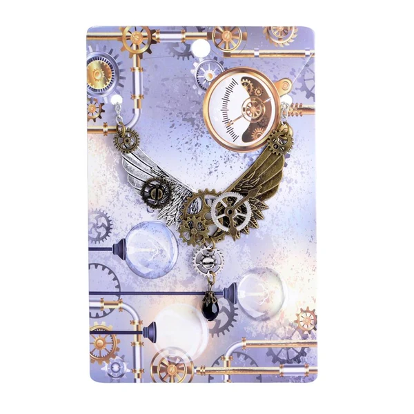 Classic Maxbell Steampunk Gear Hour Hand Feather Wings Pendant Necklace Chain for Women Men Smart