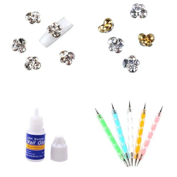 Unique Maxbell 5pcs Dual-head Nail Art Dotting Painting Pen 10pcs Nail Art Decoration Charms Glitter Jewelry 1 Bottle Glue Easy-to-Use