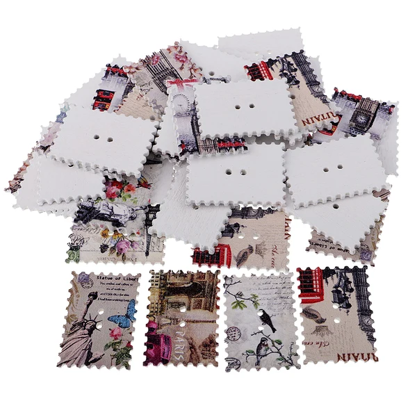 Sophisticated Maxbell 50 Pieces Printed Stamps Shape Wooden Buttons for DIY Sewing Clothing Decoration Kids Crafts 34x24mm Original