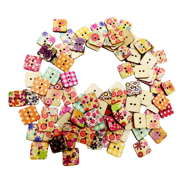 Premium Maxbell 100 Pieces Floral Printed Square Shape Wooden Buttons for Sewing and Crafts Trusted