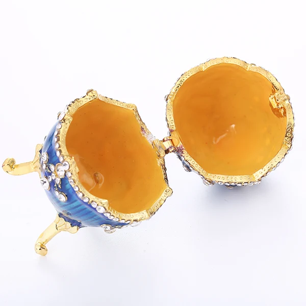 Consistent Maxbell Blue Enamel Faberge Easter Egg Jewelry Box Wedding Ring Storage Container Pure