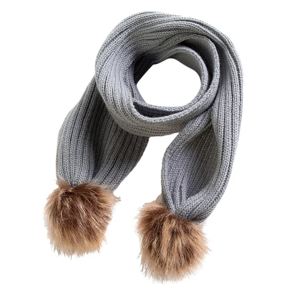 Next-Generation Maxbell KIDS GIRLS WARM SOFT KNIT WINTER SCARF WRAP NECK WARMER FAUX FUR POMPOM Gray Specialty