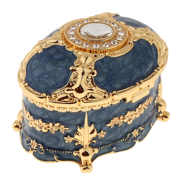 First-Class Maxbell Oval Metal Vintage Jewelry Box Gift Earrings Ring Storage Box Blue Practical