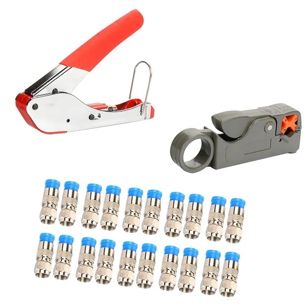 Verified Maxbell Coax Coaxial Cable Crimper Compression Tool with 20 Connectors Kit Blue Classic