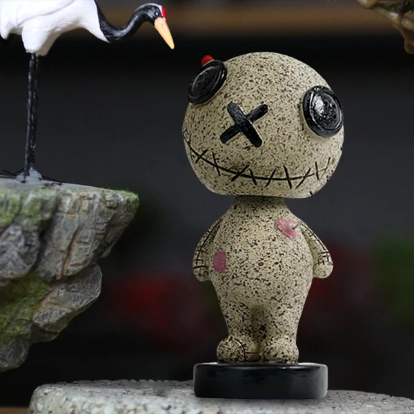 Practical Maxbell Mini Resin Halloween Doll Fugurine Shaking Head Car Interior Ornament Toy Brown Verified