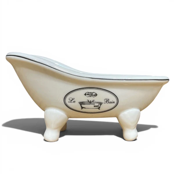 Artisan Ceramic tub soap dish - Le Bain w black piping Fashionable