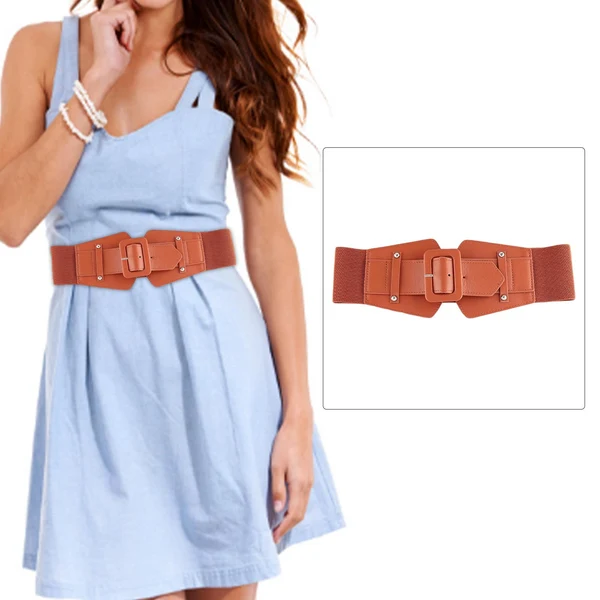 Fashionable Maxbell 70cm Dress Elastic Waist Belt Stretch Cinch Belt Bridal Women Wide Waistband Borwn Trendy