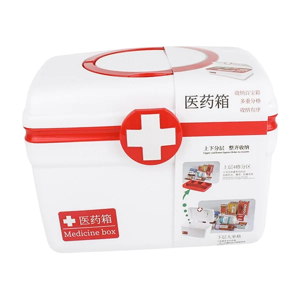 High-End Maxbell 2 Tiers Medical Box First Aid Box Case Organizer for Hiking Office Sports Small Red Detailed