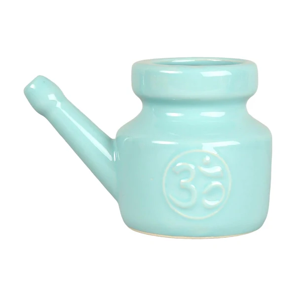 Fashionable Maxbell Ceramic Neti Pot Leakproof Sinus Rinse Pot Durable for Nasal Cleansing 350ml Light Blue Modern