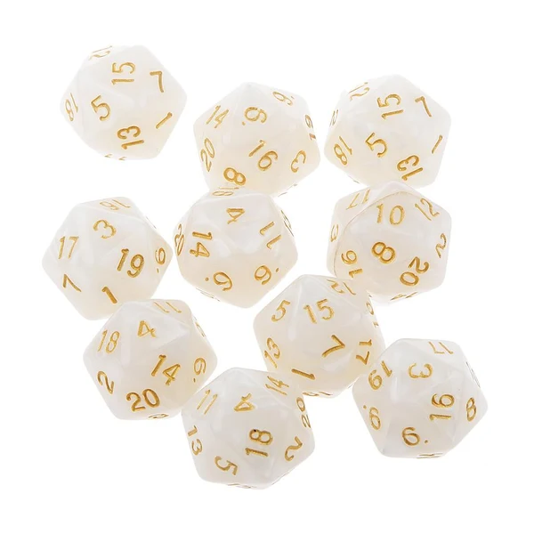 Flexible Maxbell Pack of 10pcs Pearl White D20 Twenty Sided Game Dice D D TRPG Games Party Supplies Detailed