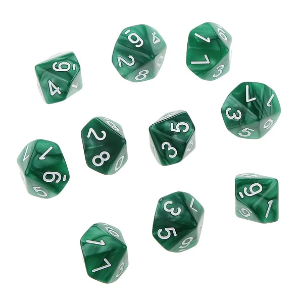 High-Grade Maxbell Pack of 10pcs Pearl Green D10 Ten Sided Game Dice D D TRPG Games Party Supplies Toys Soft