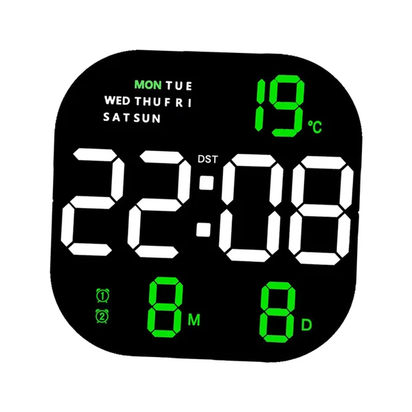 Smart LED Desktop Alarm Clock Adjustable Brightness Digital Wall Clock for School Green Display Authentic
