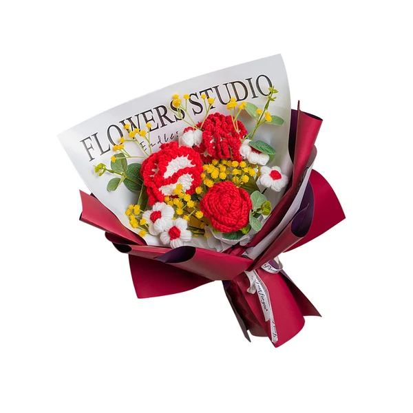 Prestigious Maxbell Maxbell Crochet Flower Bouquet Artificial Flowers Gift Already Made for Thanksgiving Red Authentic