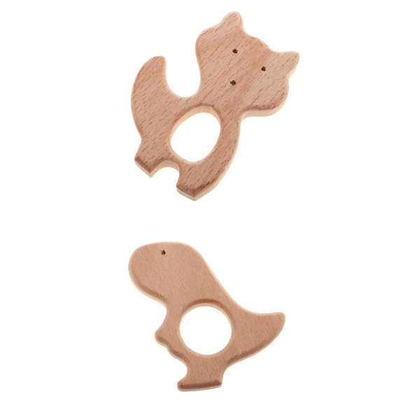 Casual Maxbell 2 Pieces Fox Dinosaur Shape Natural Wooden Baby Teether Teething Toy Gifts Effective