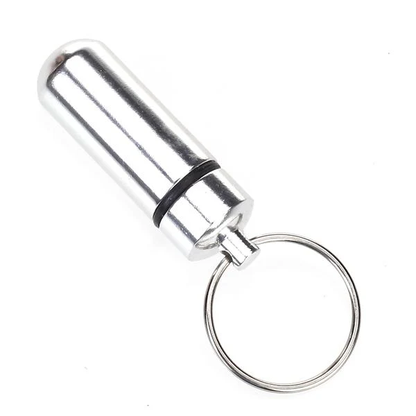 Versatile Maxbell Aluminum Alloy Water-proof Air-tight Pill Fob Pill Case Pill Box Pill Holder with Keychain - Silver Innovative