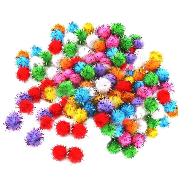 Expertly Made Pack of 100Pcs Mini Tinsel Sparkly Small Pom Pom Ball Cat Kitten Pet Bird Play Toys Long-Lasting