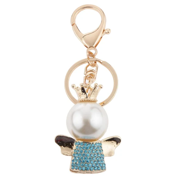Casual Maxbell Rhinestone Crystal Queen Crown Angel Pendant Keyring Keychain Blue Fine Crafted