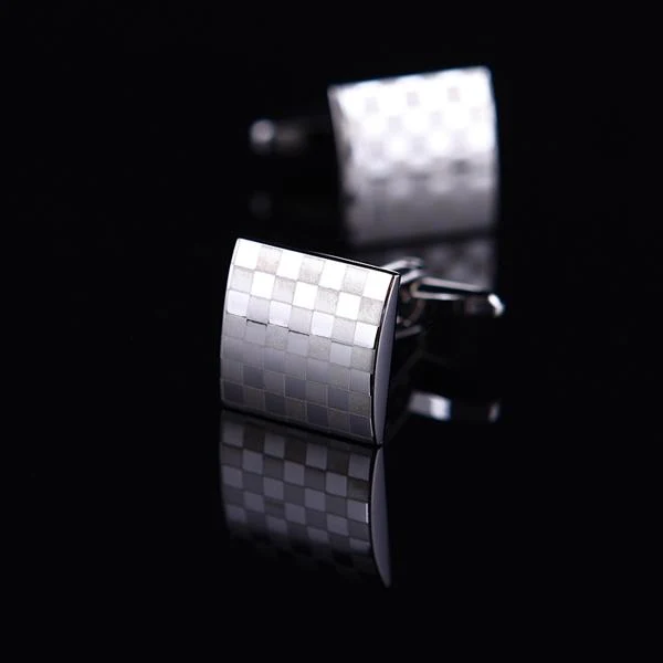 Secure Maxbell Mens Silver Square Checkerboard Cufflinks Premium Material