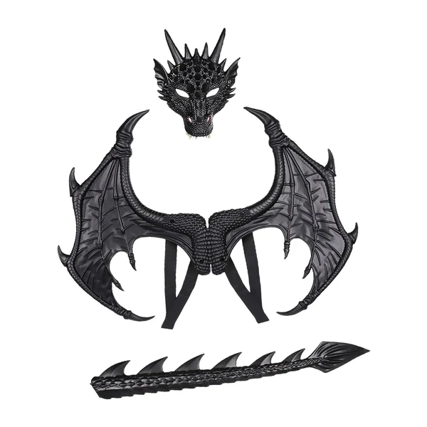 World-Class Maxbell Kids Dragon Costume Festival Pretend Playing Wing Dinosaur Tail Mask Set Black Pure