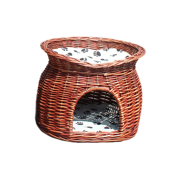 Comfortable Maxbell Pet House with Removeable Cushion Rattan Woven Cat Bed for Indoor Cats Dogs S Enhanced