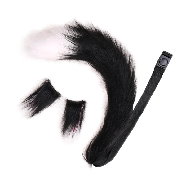 Artisan Maxbell Faux Fur Ears and Tail Set Fancy Dress Costume for Birthday Carnival Party Black White Flexible