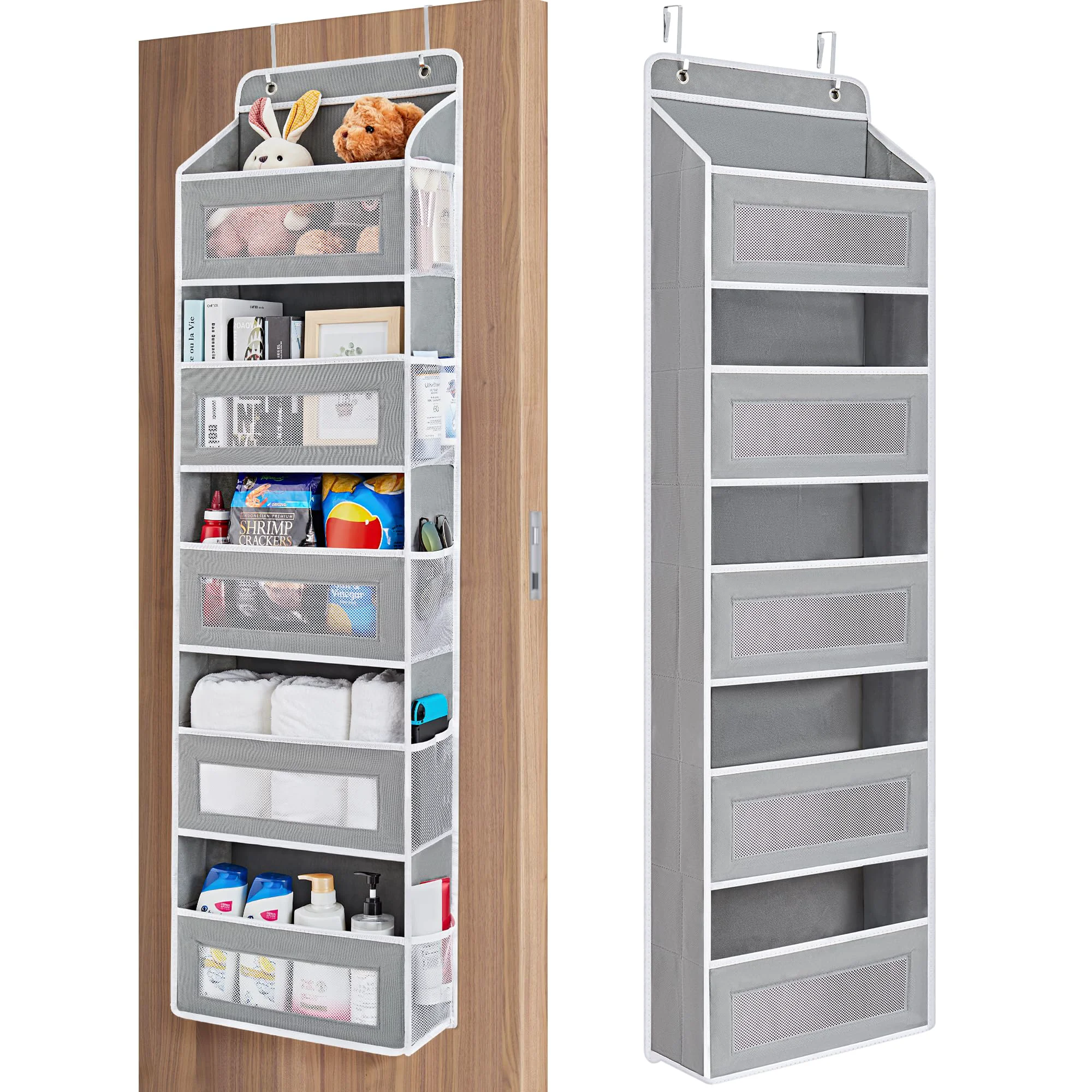 Stylish JARLINK Over the Door Organizer – 5-Shelf Hanging Storage with Large Pockets 44lb Capacity – for Bedroom Bathroom Pantry – Grey Trendy