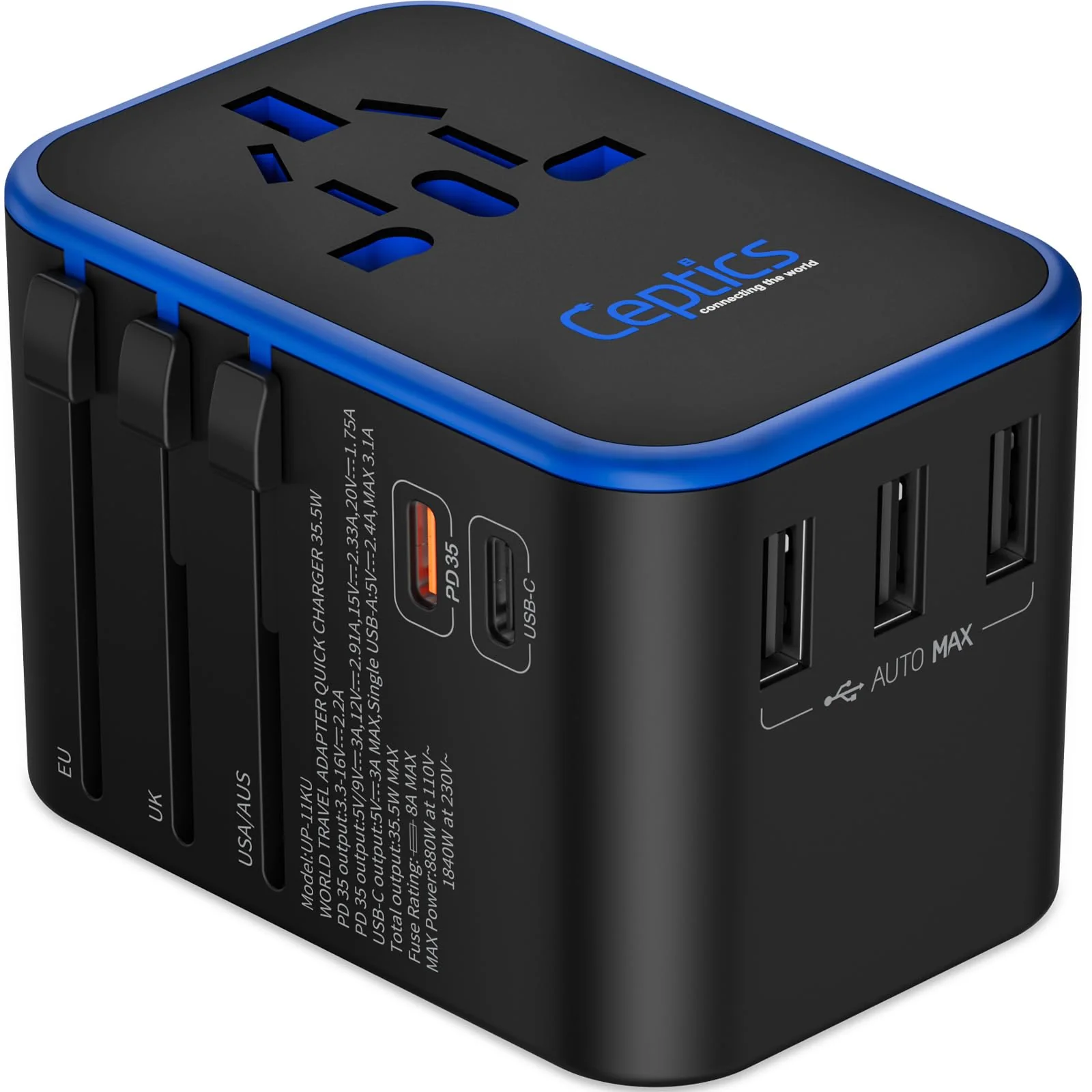 Comfortable Ceptics 35W Universal Travel Adapter – PD QC 3.0 Dual USB-C 3 USB Ports Worldwide Plug for EU US UK AU – Model 11-KU Outstanding
