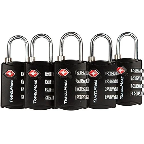Versatile 5 Pack TSA Luggage Locks – 4 Digit Resettable Combination Padlocks for Travel Suitcases Backpacks Baggage Black Comfortable
