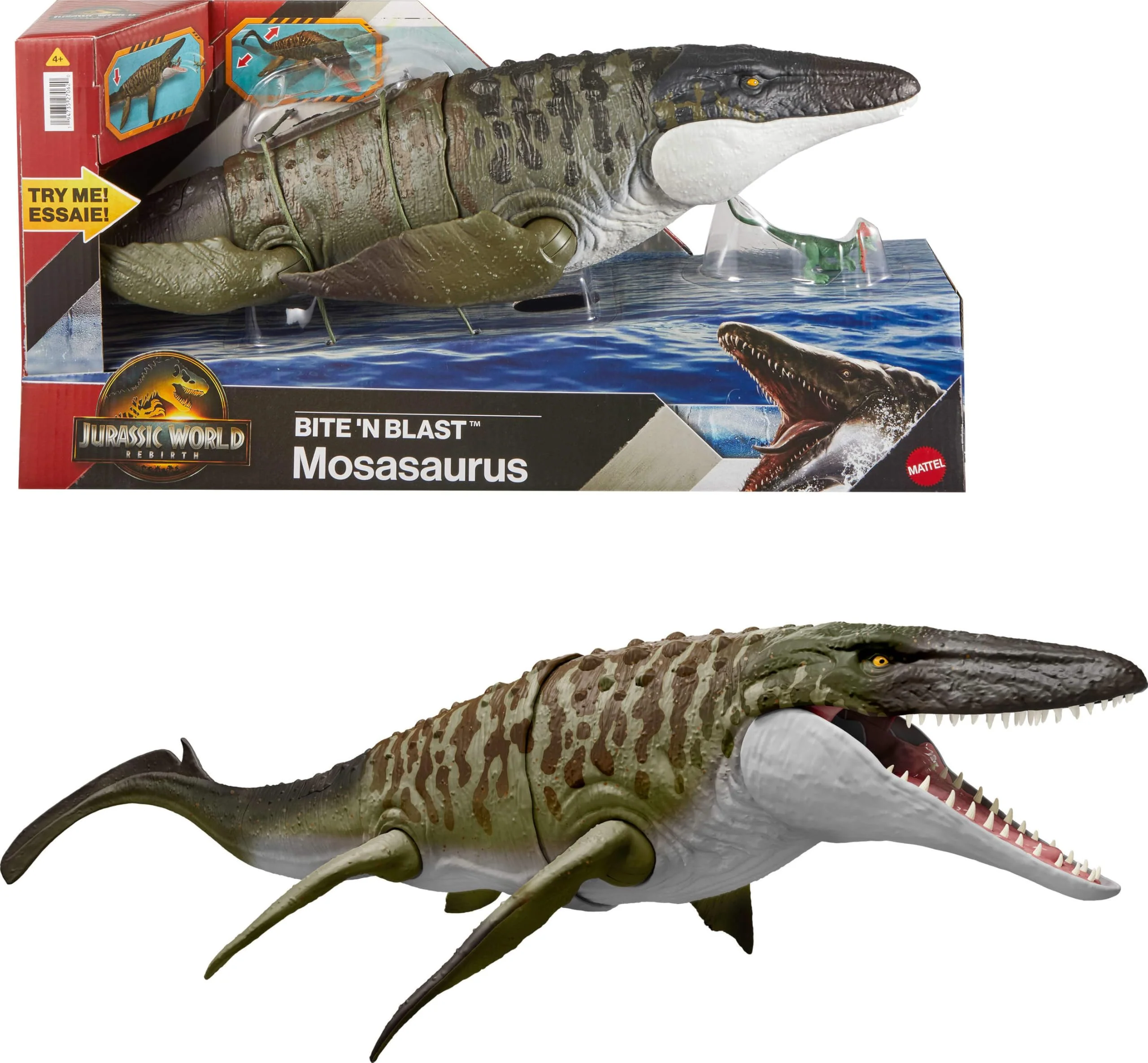 Premium Mattel Jurassic World Rebirth Bite N Blast Mosasaurus Action Figure Mini Dilophosaurus Wide Jaw Dinosaur Toy Movie-Accurate Posable Digital Play Proven