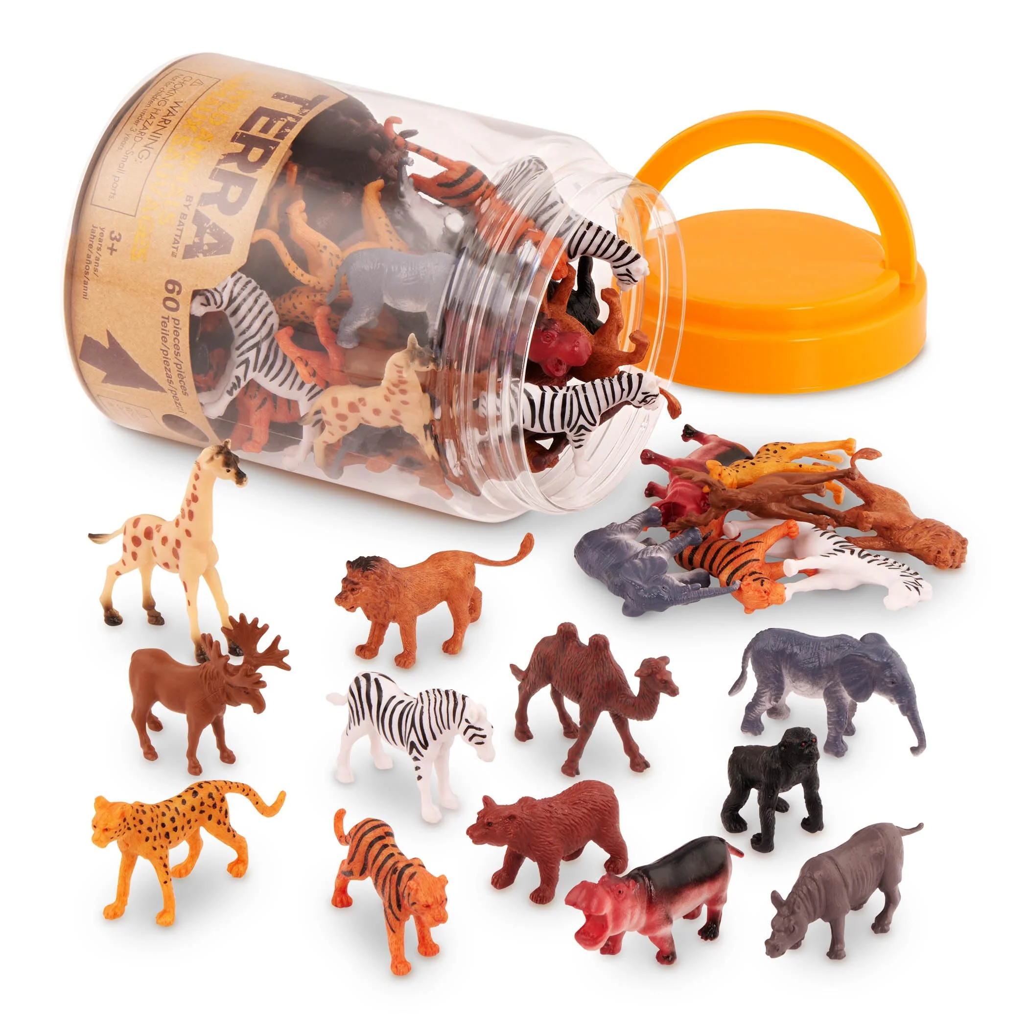 Expertly Made Terra by Battat 60 Pcs Wild Creatures Tube – Mini Animal Figurines with Lion Tiger Hippo Bear More – Safari Educational Toys for Kids 3 Trendy