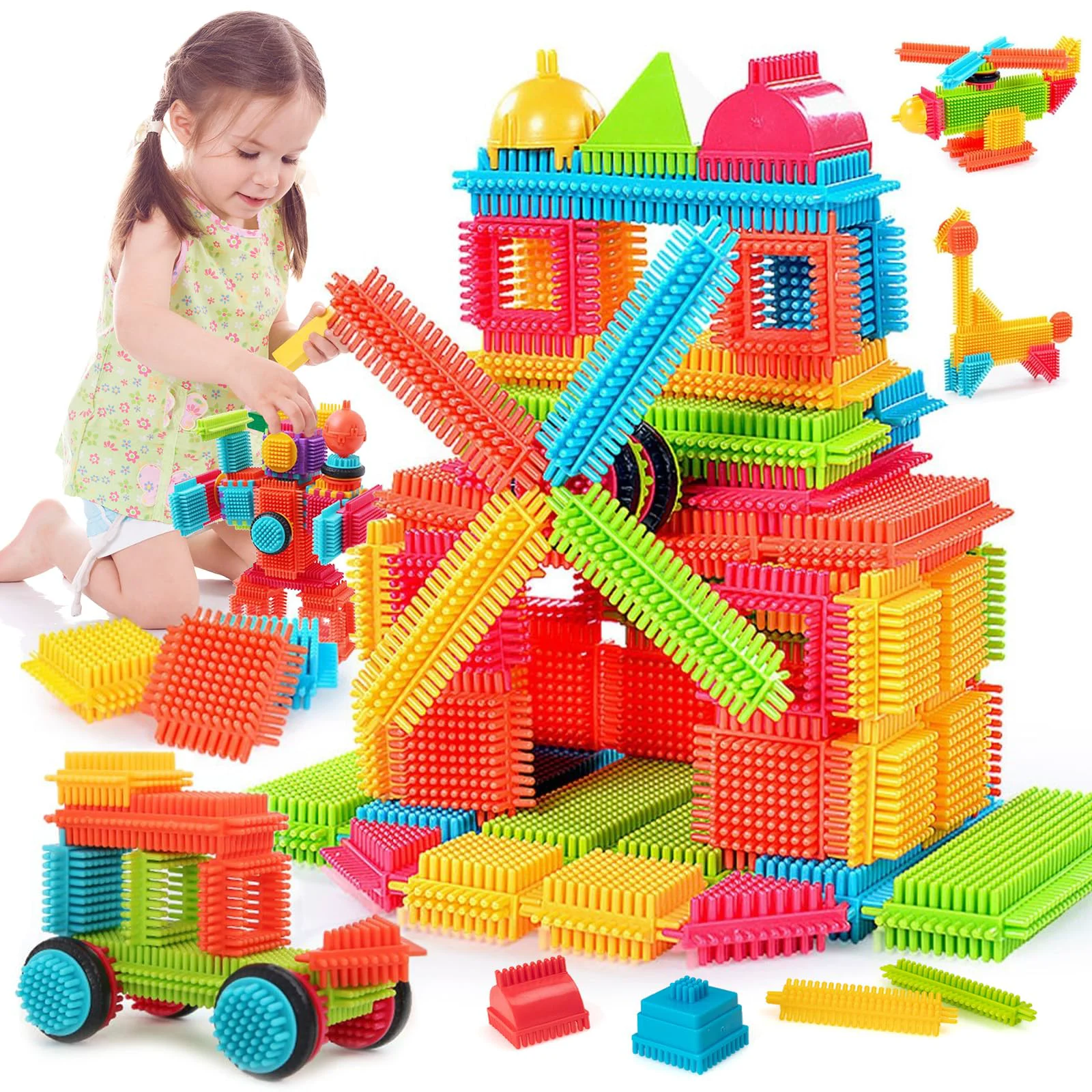 Crafted Teytoy 100 Pcs Bristle Shape Building Blocks Toy Set for toddlers Kids Eco-Friendly