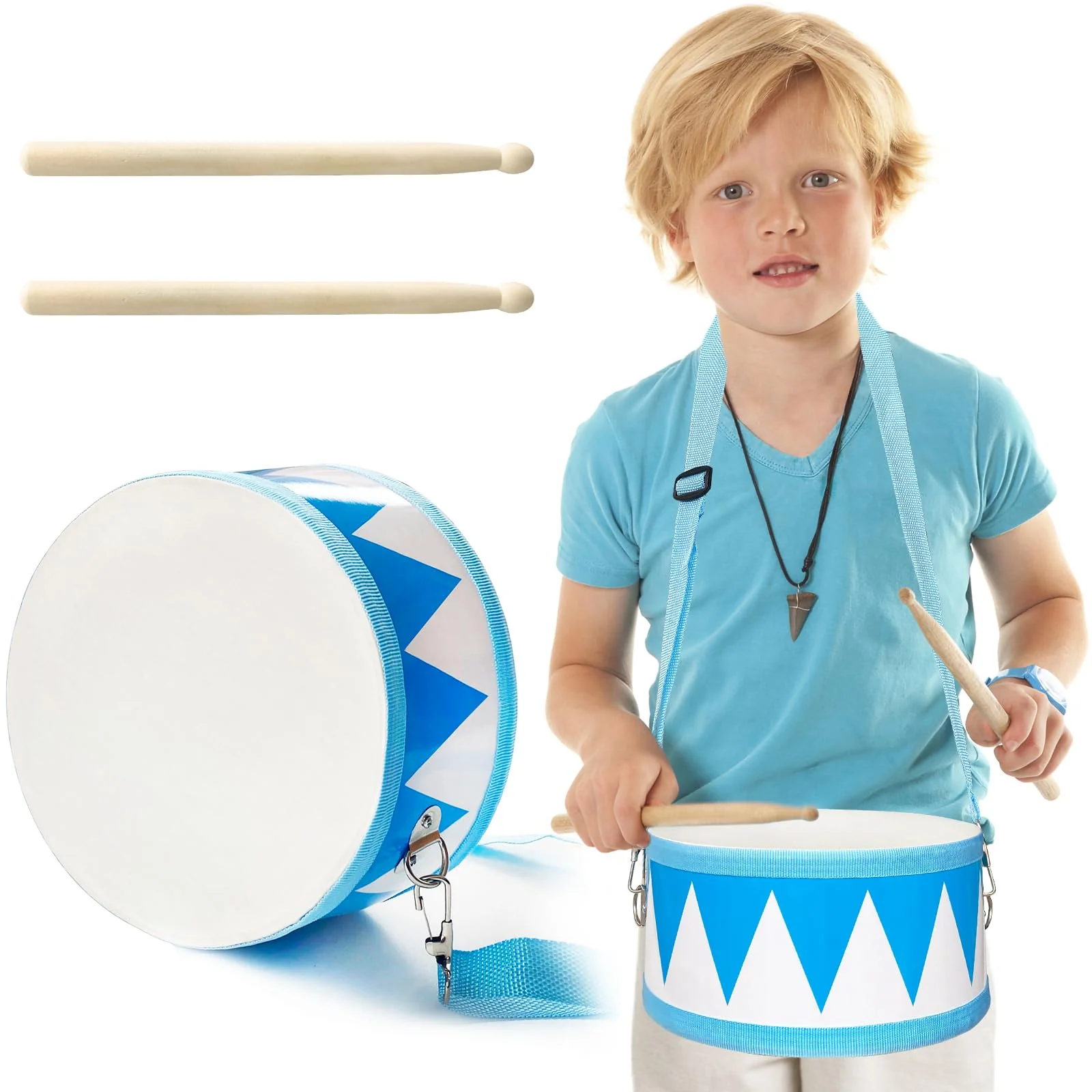 Official Kids Drum Set – 8 Wooden Drum Toy with Strap Sticks Educational Sensory Musical Instrument for Toddlers Boys Girls Pure